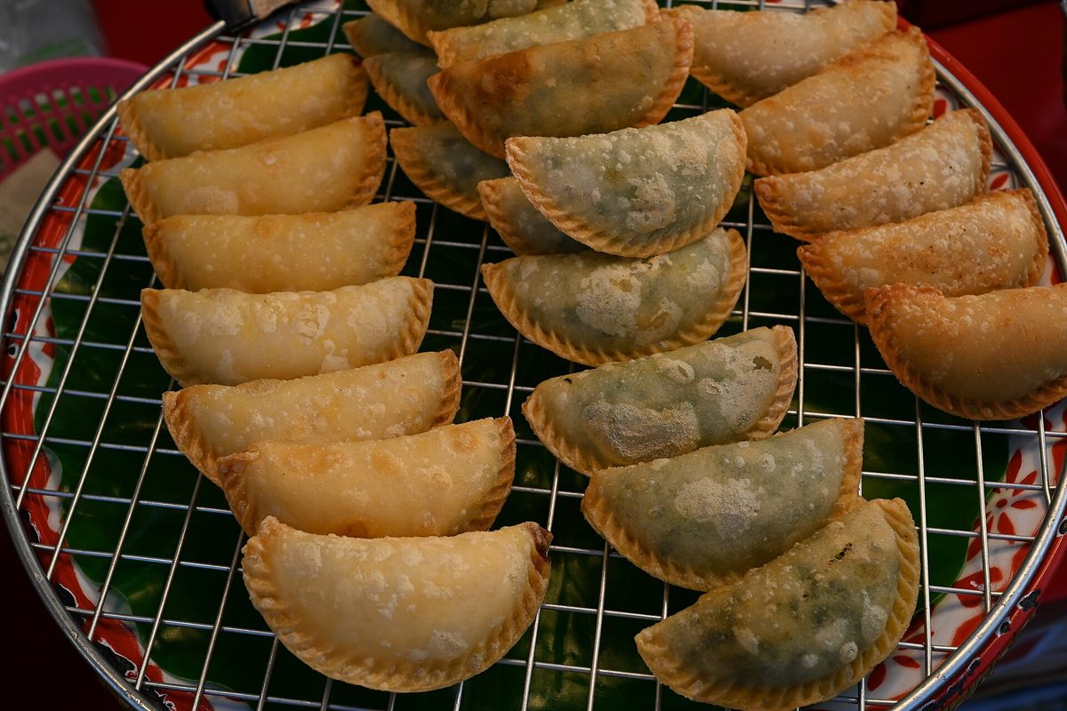 Golden fried pastechi, Aruba's most popular street-food snack, similar to an empanada