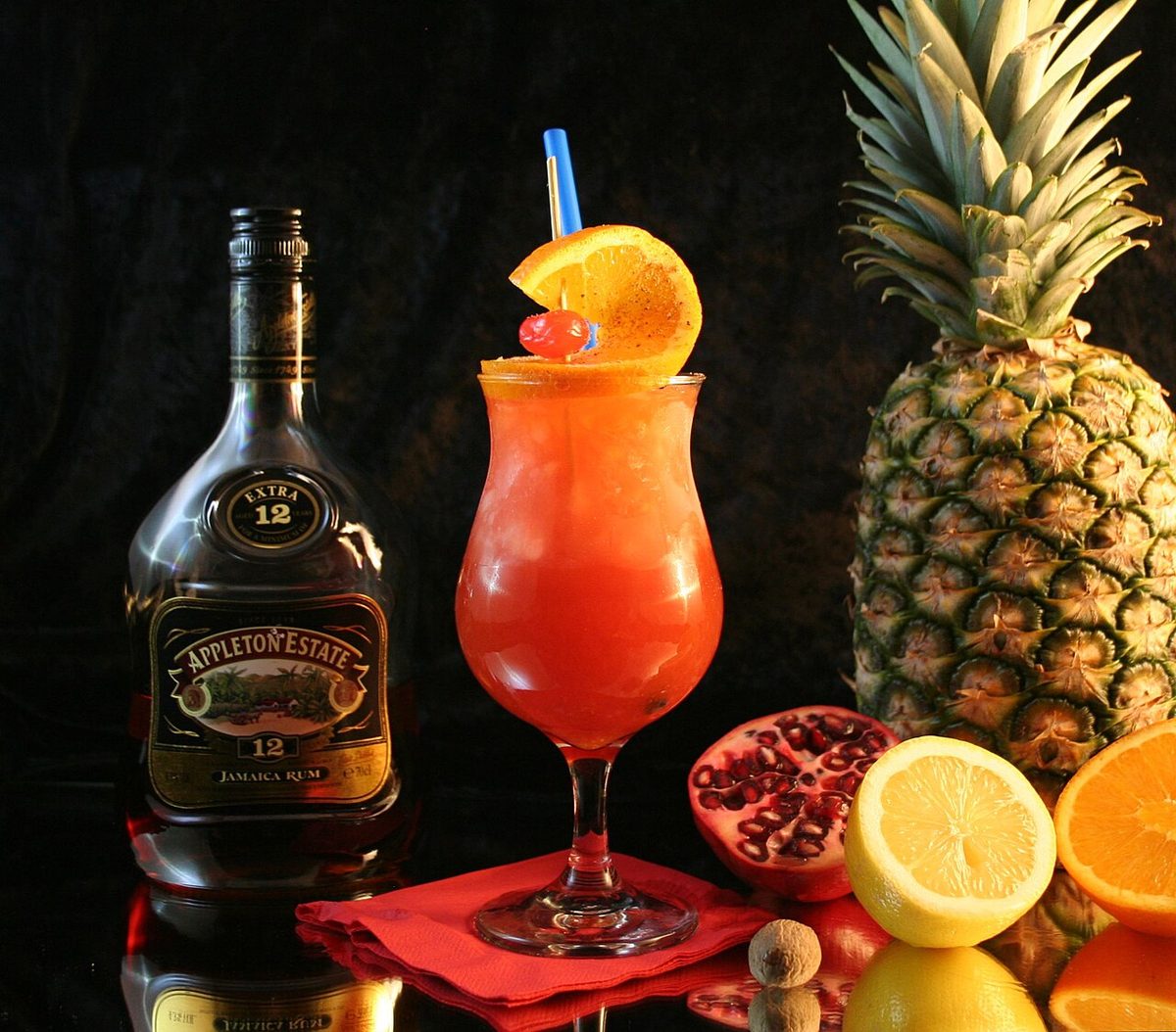 Tropical rum punch from the open bar on an Aruba sunset catamaran cruise