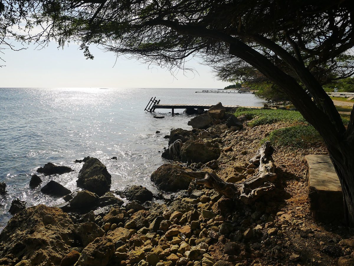 Wooden pier over the water in Savaneta, home to Aruba's dockside seafood spots